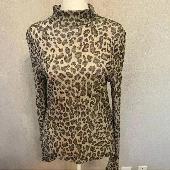 Topshop Nordstrom Animal Print Long Sleeve Mock Turtleneck Size 6 - Picture 7 of 10